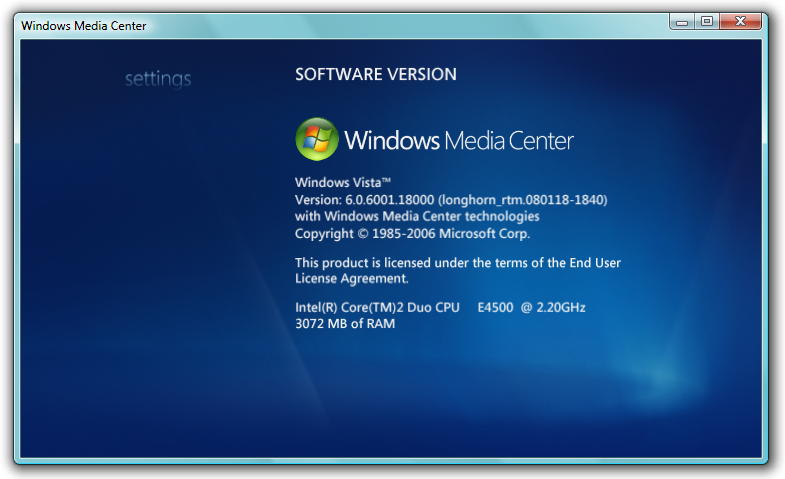 Windows Media Center Windows Vista Business