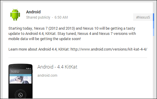 Android kitkat update Nexus 7 10