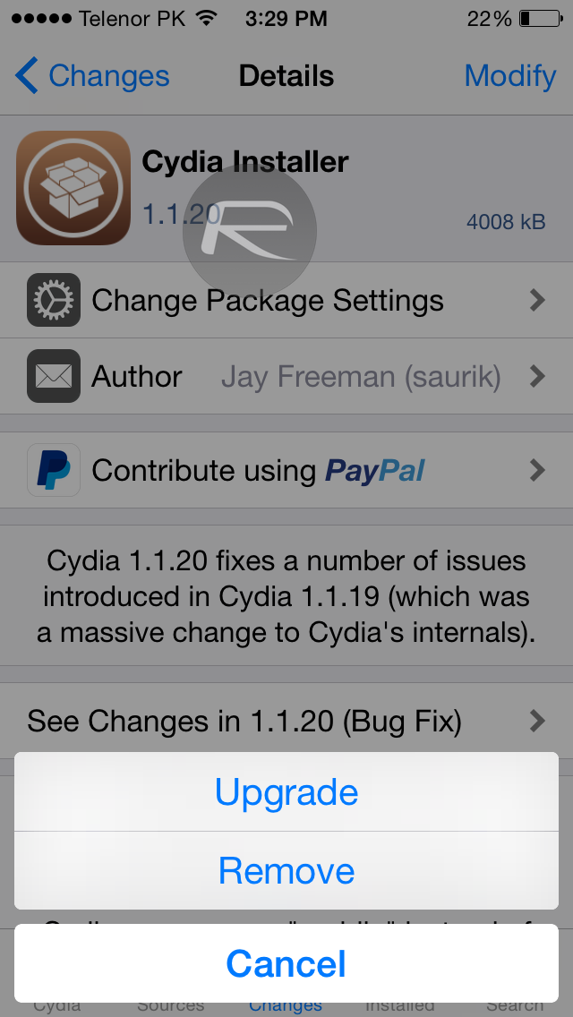 Cydia 1.1.20 update