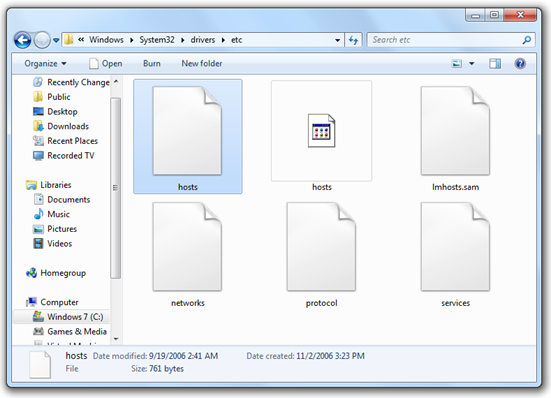 "hosts" file on Windows