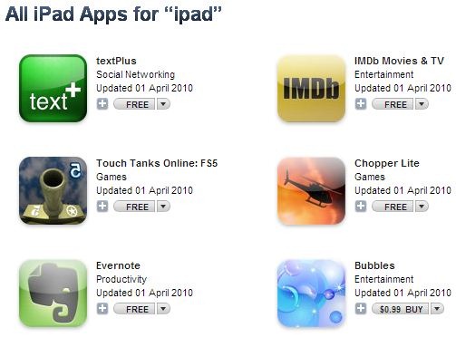 iPad Apps in iTunes App Store