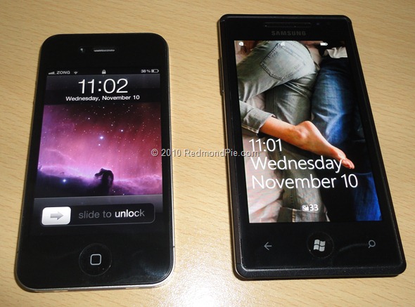 Lockscreen: iPhone 4 (Left), Omnia 7 (Right)