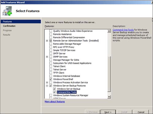 Windows Server 2008 Feature Selection Screen