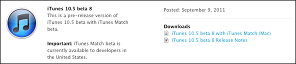 iTunes 10.5 beta 8