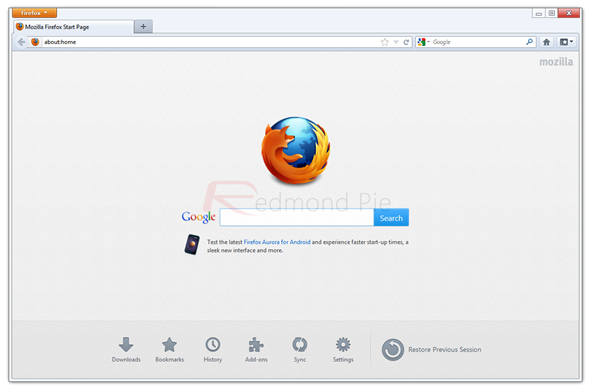 Firefox 13 beta main screen