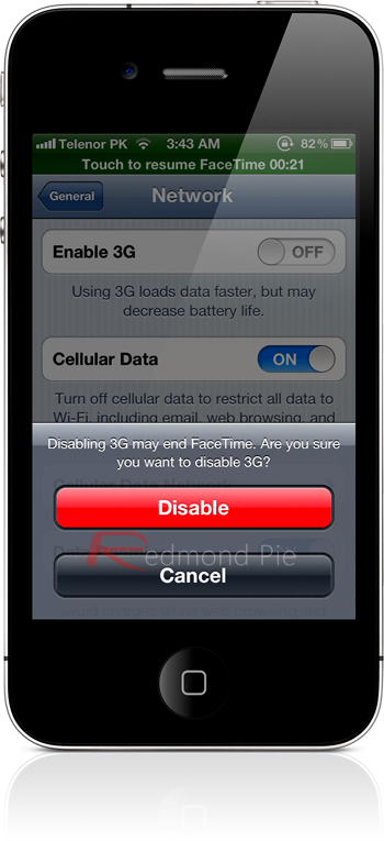 Facetime over 3G iOS 5.1.1 error message copy