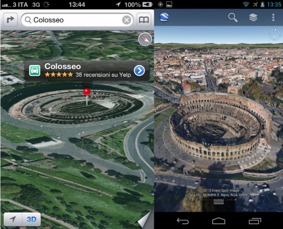 3d maps in ios 6 vs 3d maps on google earth in android 4.1