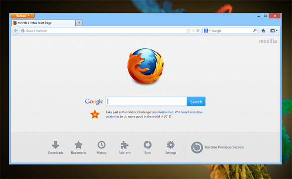 Firefox 18 main window