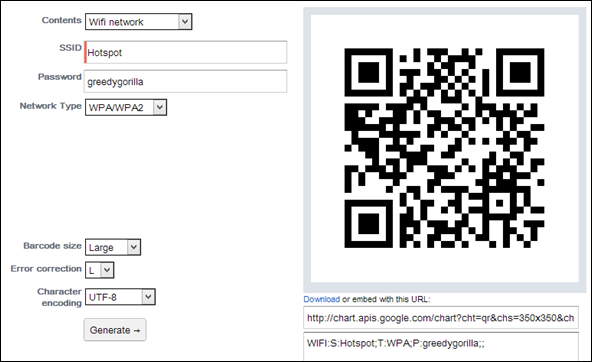 generate wi fi qr codes and share it