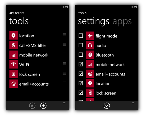 Nokia Folders Windows Phone screens