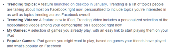 Facebook for iPad update