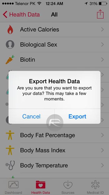 Export Health Data