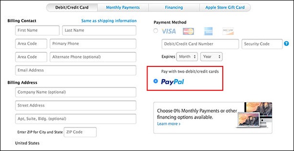 Apple Store PayPal screen