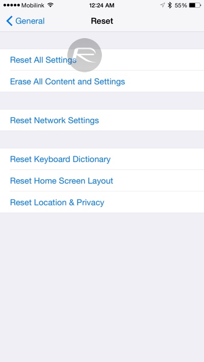 iOS Reset All Settings
