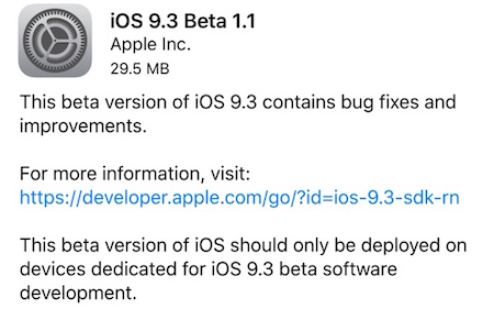 iOS 9.3 beta 1.1