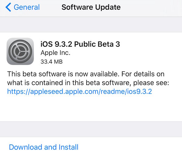 iOS 9.3.2 public beta 3