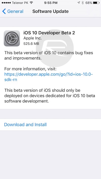 iOS 10 beta 2 OTA